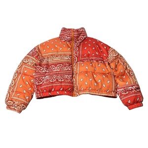 Azalea Wang Women's Paisley Print Puffer Jacket Cropped Size XL 25 x 20